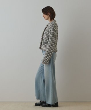 GRACE CONTINENTAL ツイードニットショートカーディガン グレー