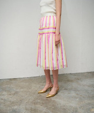 GRACE CONTINENTAL マルチシアーストライプスカート ピンク