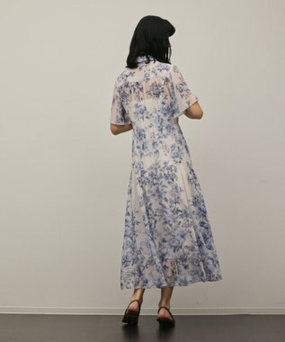 GRACE CONTINENTAL フラワープリントシャツフレアワンピース ブルー