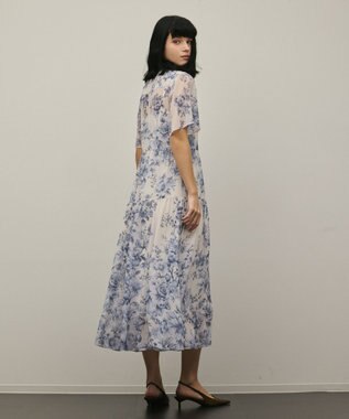 GRACE CONTINENTAL フラワープリントシャツフレアワンピース ブルー