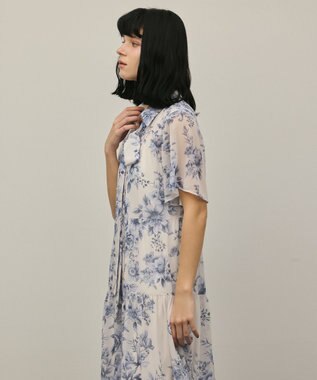 GRACE CONTINENTAL フラワープリントシャツフレアワンピース ブルー