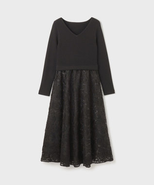 GRACE CONTINENTAL テープ刺繍ニットワンピース ブラック