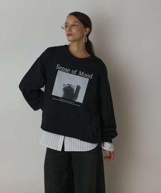 GRACE CONTINENTAL Catphoto裏毛トップ ブラック