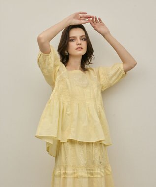 GRACE CONTINENTAL レースコンビピンタックブラウス イエロー