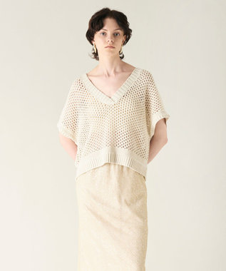 GRACE CONTINENTAL メッシュVネックニットトップ キナリ