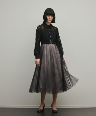 GRACE CONTINENTAL コードレースプリーツワンピース ブラック