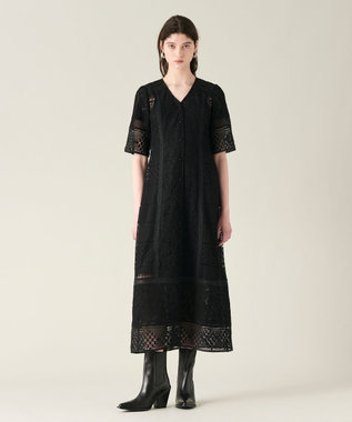 GRACE CONTINENTAL コンビレースVネックワンピース ブラック