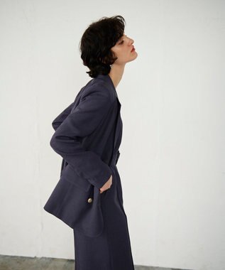 GRACE CONTINENTAL 麻調バックギャザージャケット グレー