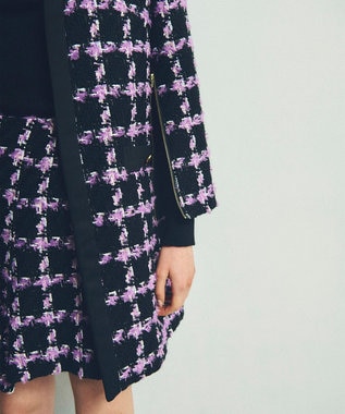 GRACE CONTINENTAL フェザーチェックツイードコート パープル