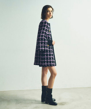 GRACE CONTINENTAL フェザーチェックツイードコート パープル