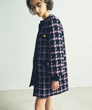 GRACE CONTINENTAL フェザーチェックツイードコート パープル