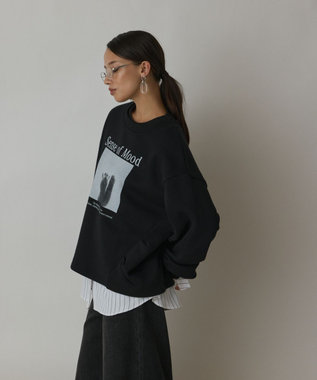 GRACE CONTINENTAL Catphoto裏毛トップ ブラック