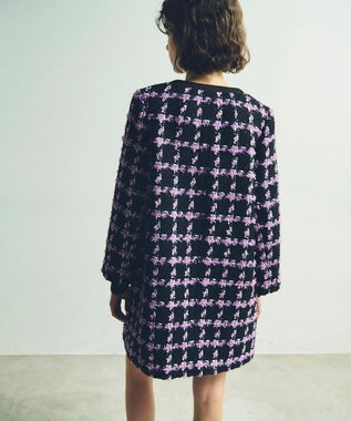 GRACE CONTINENTAL フェザーチェックツイードコート パープル