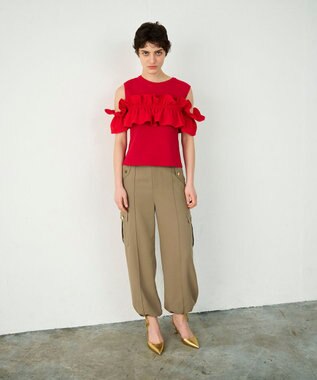 GRACE CONTINENTAL フリルリブカットトップ レッド