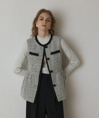 GRACE CONTINENTAL ツイードペプラムベスト ホワイト