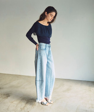 GRACE CONTINENTAL カットワークリブニットトップ ネイビー