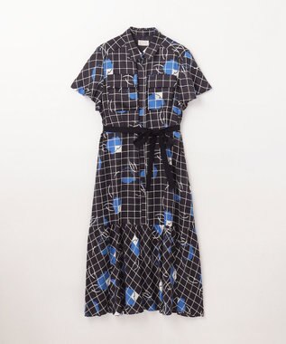 GRACE CONTINENTAL ラインフラワーシャツドレス ブラック