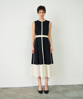 GRACE CONTINENTAL 配色ポンチフレアワンピース ブラック