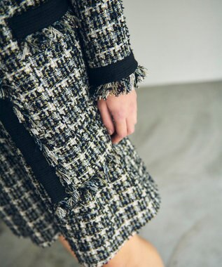 GRACE CONTINENTAL フリンジツイードジャケット ブラック