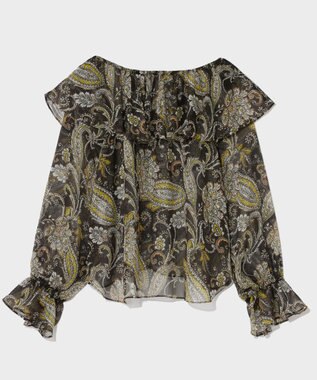 GRACE CONTINENTAL ラメストライププリントブラウス ブラウン