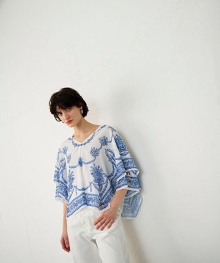 GRACE CONTINENTAL スカーフプリントポンチョトップ キナリ