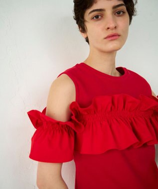 GRACE CONTINENTAL フリルリブカットトップ レッド