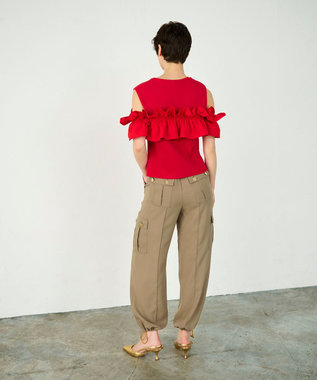 GRACE CONTINENTAL フリルリブカットトップ レッド