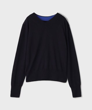GRACE CONTINENTAL バイカラーウールニットトップ レッド