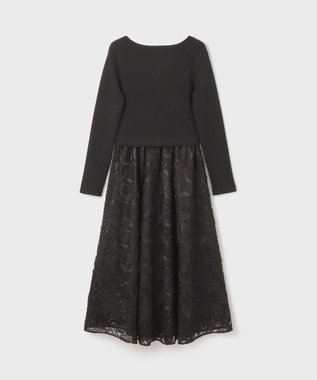 GRACE CONTINENTAL テープ刺繍ニットワンピース ブラック