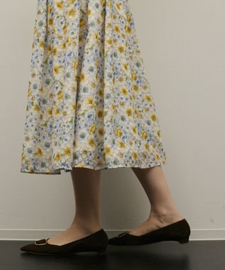 GRACE CONTINENTAL シアーフラワープリントジャガードフレアスカート イエロー
