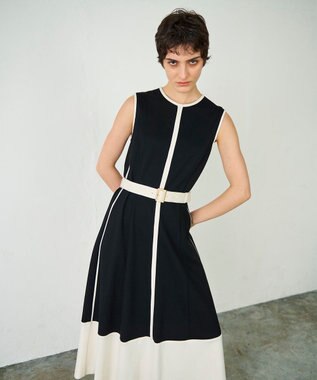 GRACE CONTINENTAL 配色ポンチフレアワンピース ブラック