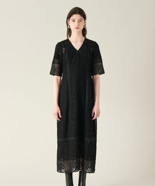 GRACE CONTINENTAL コンビレースVネックワンピース ブラック