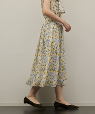 GRACE CONTINENTAL シアーフラワープリントジャガードフレアスカート イエロー