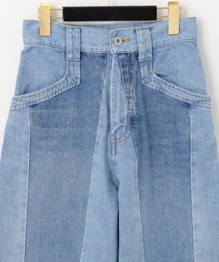 GRACE CONTINENTAL 切替ワイドデニムパンツ サックス