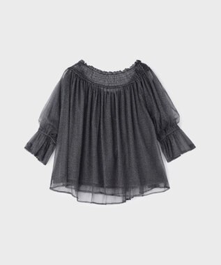 GRACE CONTINENTAL チュールシャーリングトップ ネイビー