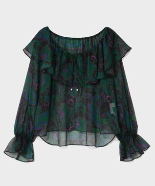 GRACE CONTINENTAL ラメストライププリントブラウス ブラック