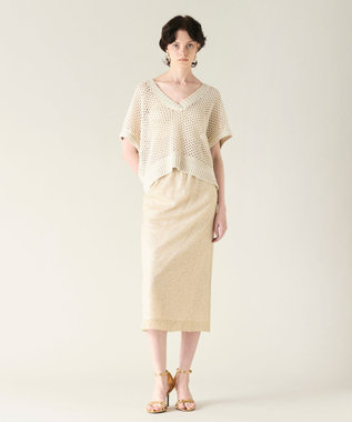 GRACE CONTINENTAL メッシュVネックニットトップ キナリ