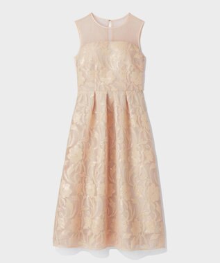 GRACE CONTINENTAL スパンコールエンブロイダリードレス ベージュ