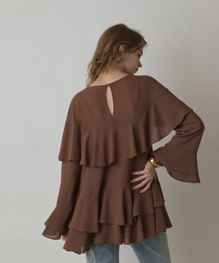 GRACE CONTINENTAL シフォンフリルブラウス ブラウン