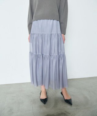 GRACE CONTINENTAL チュールティアードスカート グレー