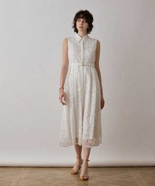GRACE CONTINENTAL フラワーライン刺繍ワンピース ホワイト