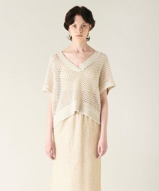 GRACE CONTINENTAL メッシュVネックニットトップ キナリ