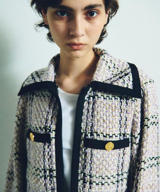 GRACE CONTINENTAL ツイードフーディーコート ラベンダー