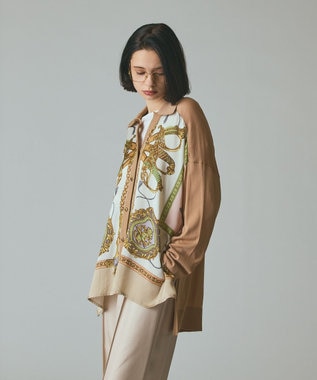 GRACE CONTINENTAL スカーフコンビカーディガン キャメル