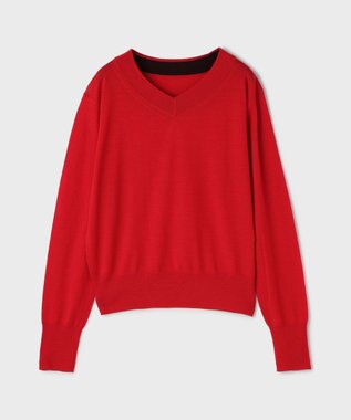 GRACE CONTINENTAL バイカラーウールニットトップ ブルー