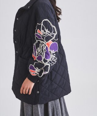 パフ刺繍キルトジャケット, ブラック, 36