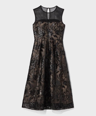 GRACE CONTINENTAL スパンコールエンブロイダリードレス ブラック