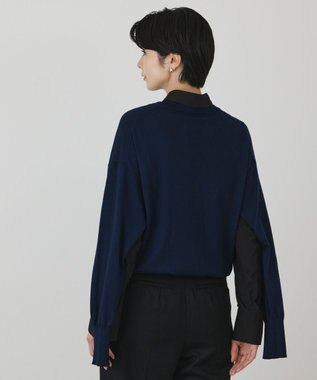 GRACE CONTINENTAL ウールスリットニットトップ ネイビー