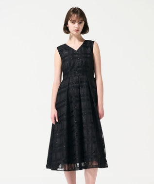 GRACE CONTINENTAL スパンコールチェックドレス ブラック