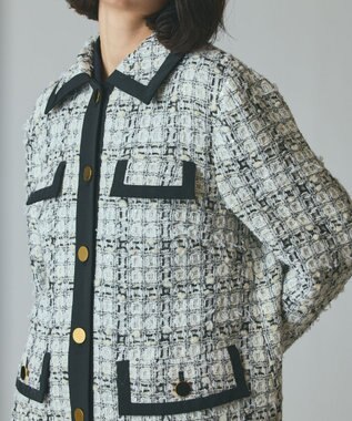 GRACE CONTINENTAL トリミングツイードショートコート ホワイト